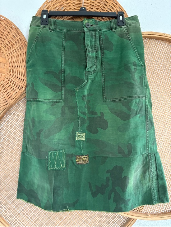 Free People Dresses & Skirts - Free People DIY Green Camouflage Patchwork Midi Skirt SIZE 6